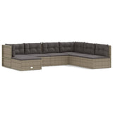 7 Piece Garden Lounge Set with Cushions Grey Poly Rattan - Front View