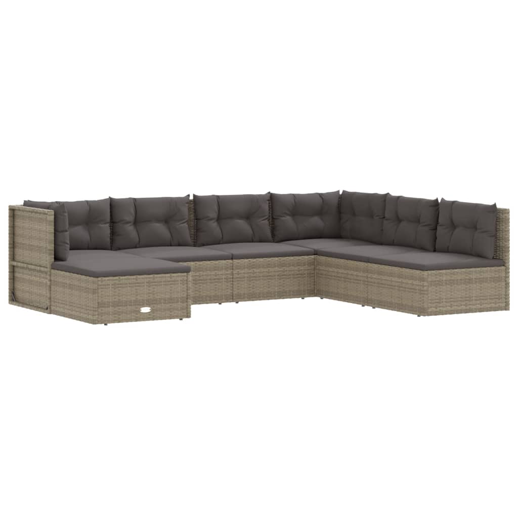 7 Piece Garden Lounge Set with Cushions Grey Poly Rattan