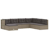7 Piece Garden Lounge Set with Cushions Grey Poly Rattan - Side View
