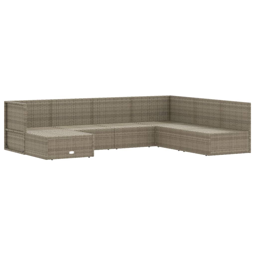 7 Piece Garden Lounge Set with Cushions Grey Poly Rattan