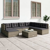 7 Piece Garden Lounge Set with Cushions Grey Poly Rattan