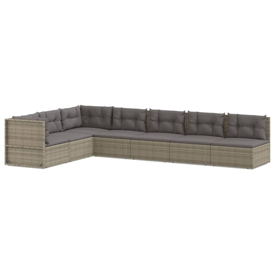 7 Piece Garden Lounge Set with Cushions Grey Poly Rattan