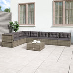 7 Piece Garden Lounge Set with Cushions Grey Poly Rattan