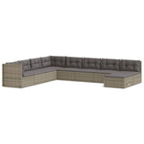 9 Piece Garden Lounge Set with Cushions Grey Poly Rattan