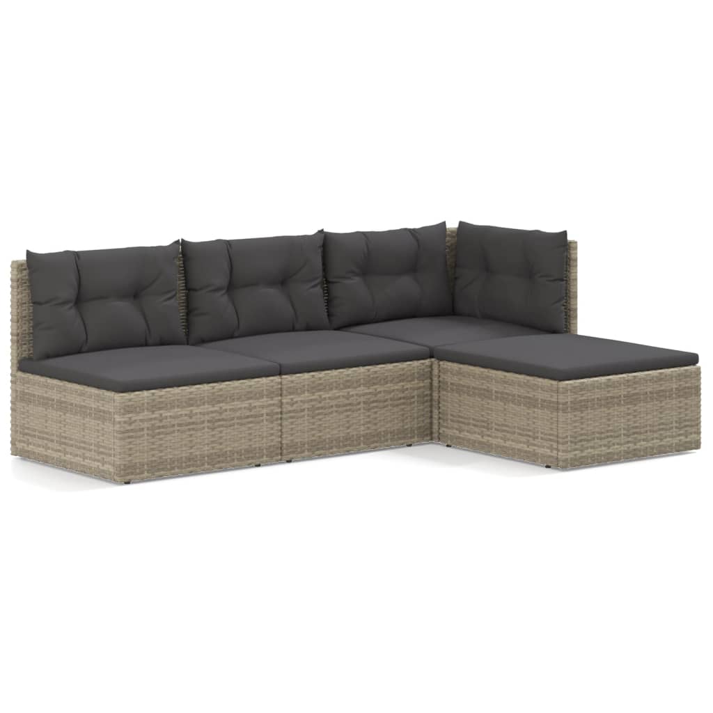 4 Piece Garden Lounge Set with Cushions Grey Poly Rattan