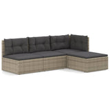 4 Piece Garden Lounge Set with Cushions Grey Poly Rattan - Front View