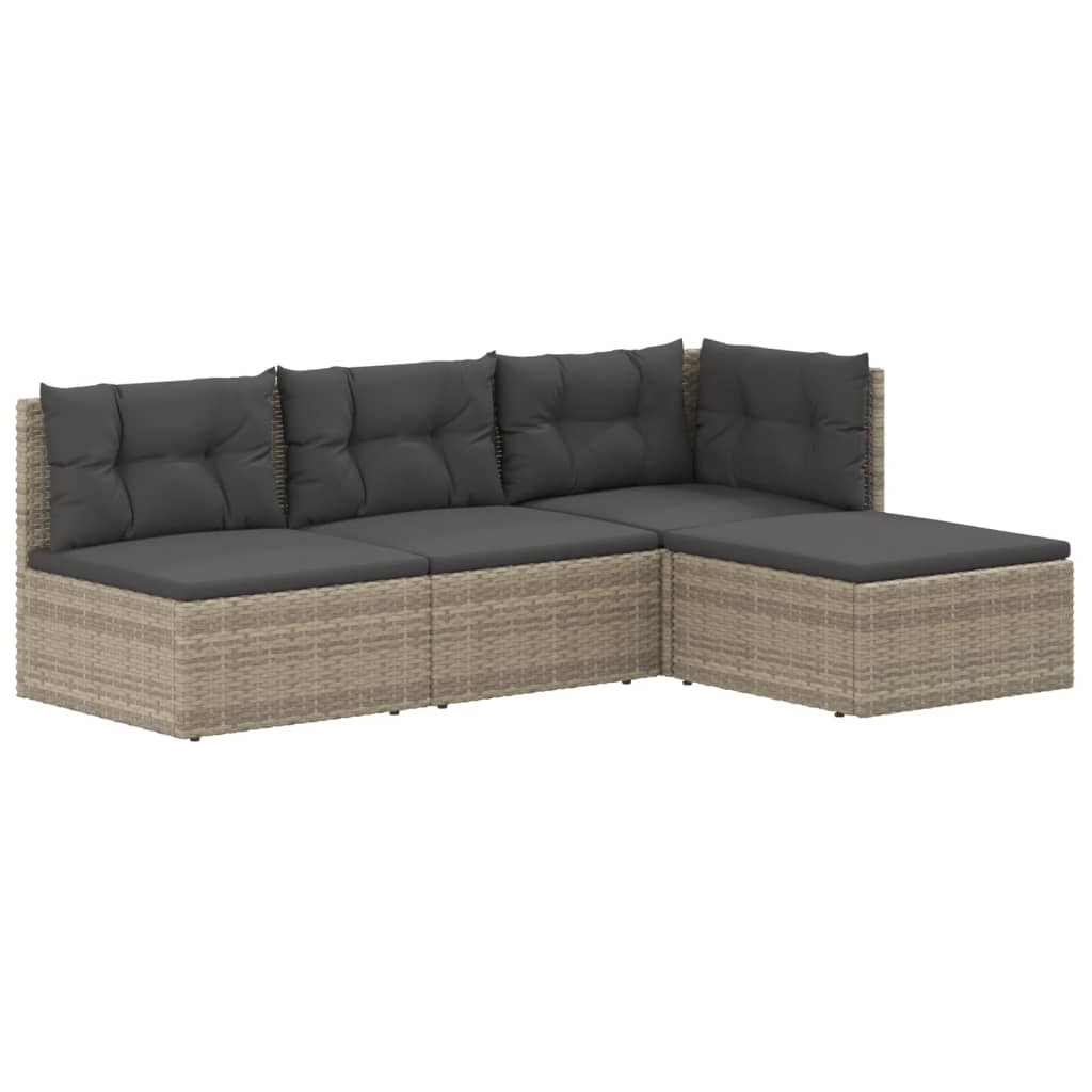 4 Piece Garden Lounge Set with Cushions Grey Poly Rattan