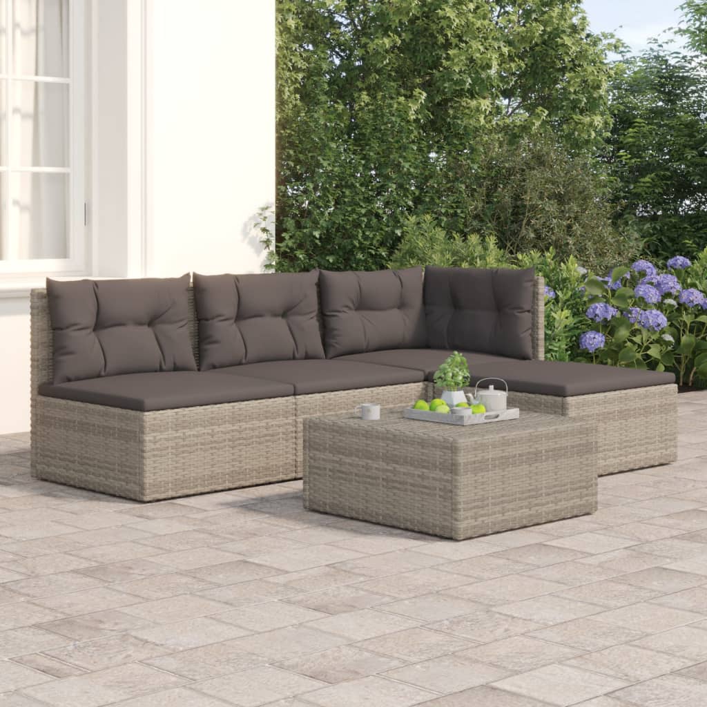 4 Piece Garden Lounge Set with Cushions Grey Poly Rattan