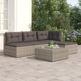 4 Piece Garden Lounge Set with Cushions Grey Poly Rattan
