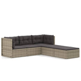 5 Piece Garden Lounge Set with Cushions Grey Poly Rattan - Front View