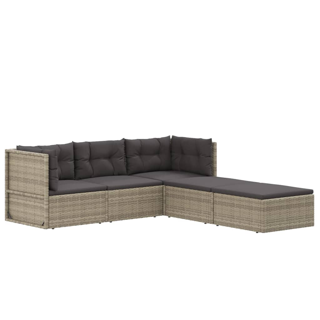 5 Piece Garden Lounge Set with Cushions Grey Poly Rattan