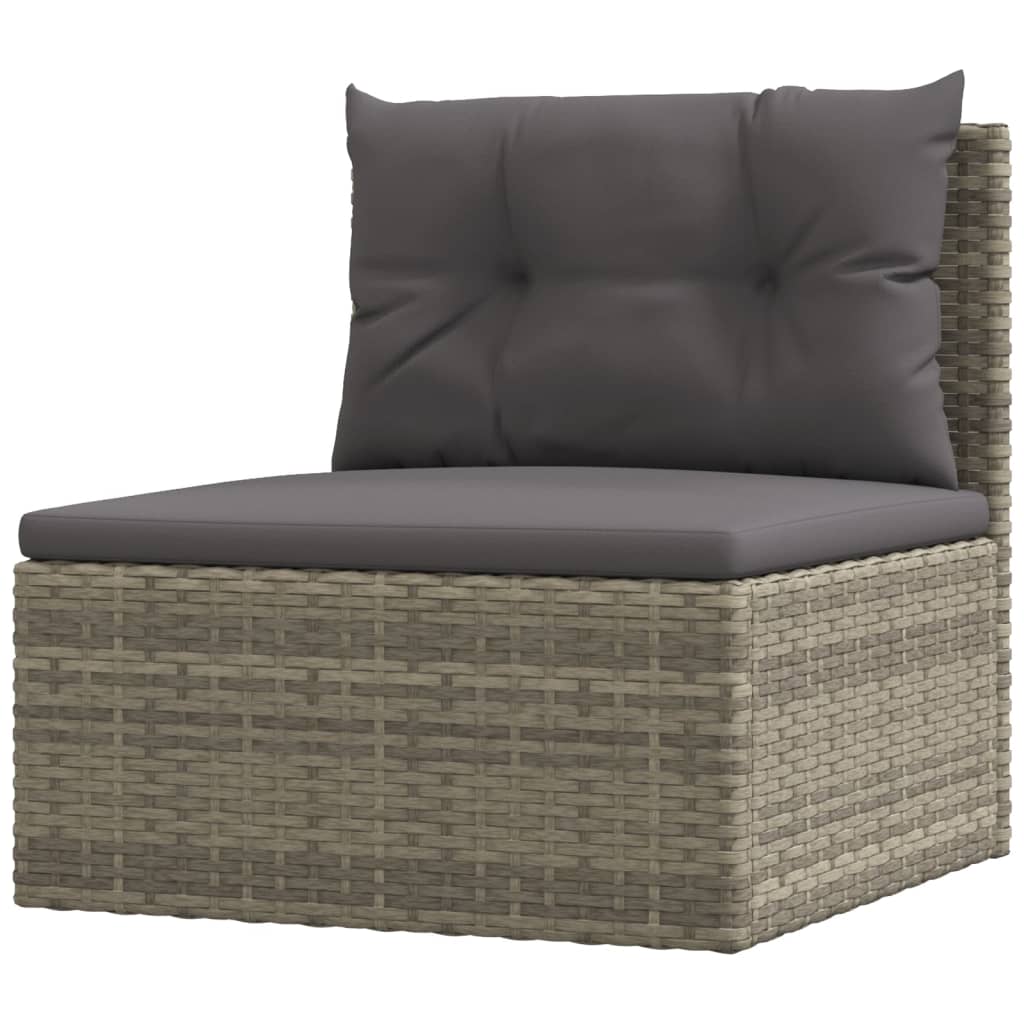 5 Piece Garden Lounge Set with Cushions Grey Poly Rattan
