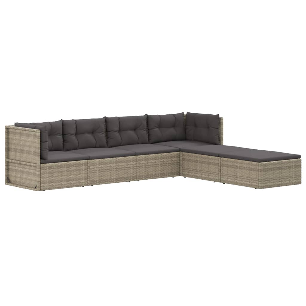 6 Piece Garden Lounge Set with Cushions Grey Poly Rattan