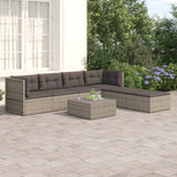 6 Piece Garden Lounge Set with Cushions Grey Poly Rattan