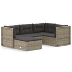 5 Piece Garden Lounge Set with Cushions Grey Poly Rattan