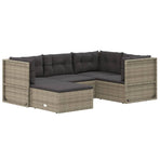 5 Piece Garden Lounge Set with Cushions Grey Poly Rattan