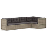 5 Piece Garden Lounge Set with Cushions Grey Poly Rattan - Front View