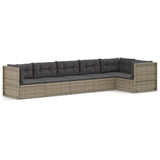 6 Piece Garden Lounge Set with Cushions Grey Poly Rattan - Front View