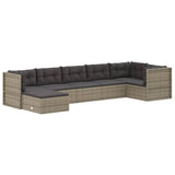 7 Piece Garden Lounge Set with Cushions Grey Poly Rattan
