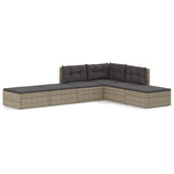 6 Piece Garden Lounge Set with Cushions Grey Poly Rattan - Front View