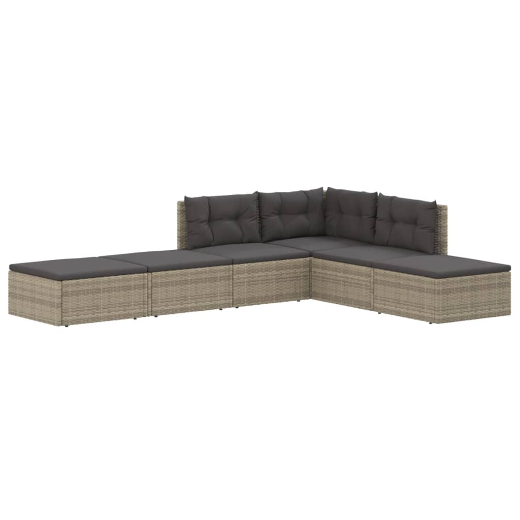 6 Piece Garden Lounge Set with Cushions Grey Poly Rattan