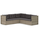 5 Piece Garden Lounge Set with Cushions Grey Poly Rattan - Front View