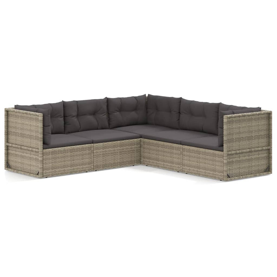 5 Piece Garden Lounge Set with Cushions Grey Poly Rattan