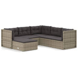 6 Piece Garden Lounge Set with Cushions Grey Poly Rattan