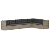 7 Piece Garden Lounge Set with Cushions Grey Poly Rattan - Front View