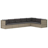 7 Piece Garden Lounge Set with Cushions Grey Poly Rattan - Side View