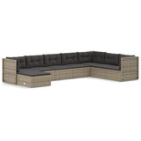 8 Piece Garden Lounge Set with Cushions Grey Poly Rattan - Front View