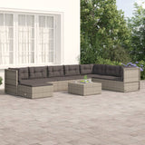 8 Piece Garden Lounge Set with Cushions Grey Poly Rattan