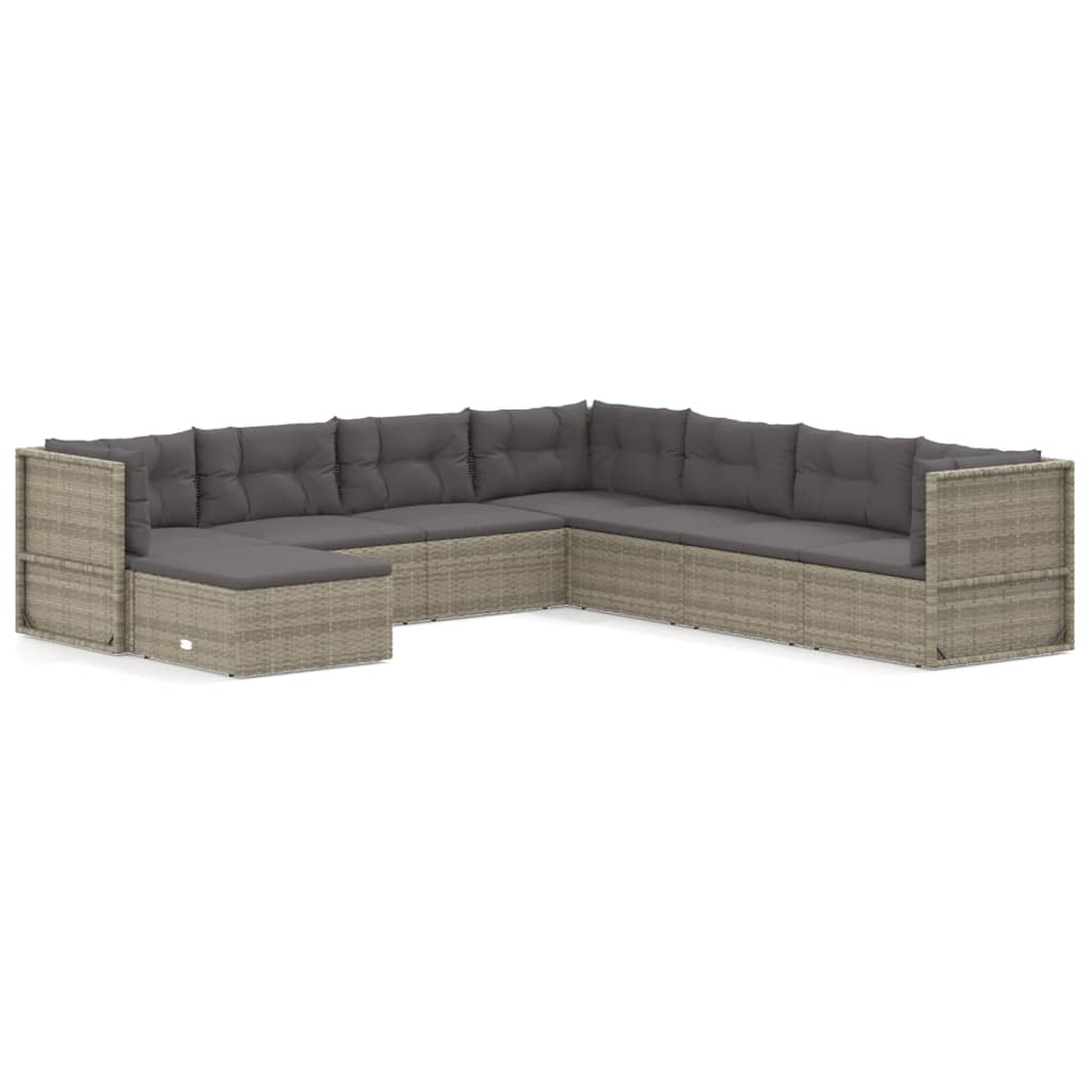 8 Piece Garden Lounge Set with Cushions Grey Poly Rattan
