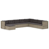 9 Piece Garden Lounge Set with Cushions Grey Poly Rattan