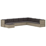 9 Piece Garden Lounge Set with Cushions Grey Poly Rattan - Side View