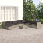 9 Piece Garden Lounge Set with Cushions Grey Poly Rattan