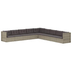 9 Piece Garden Lounge Set with Cushions Grey Poly Rattan