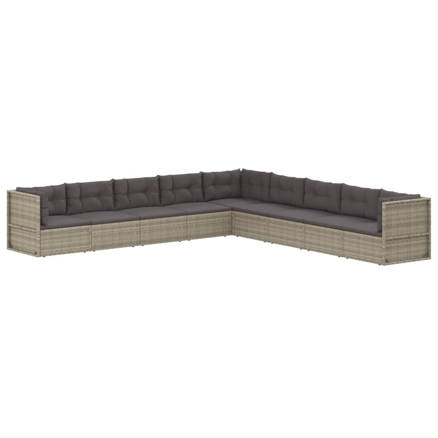 9 Piece Garden Lounge Set with Cushions Grey Poly Rattan