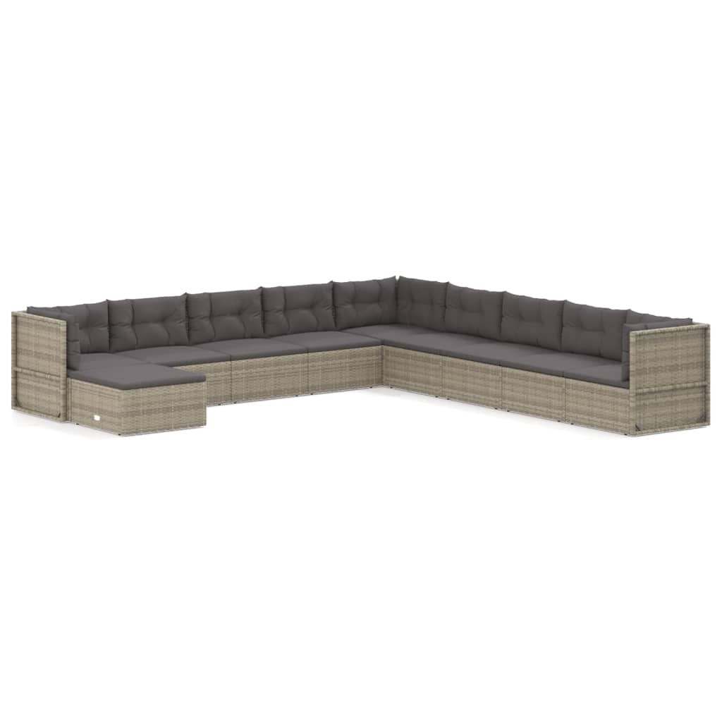 10 Piece Garden Lounge Set with Cushions Grey Poly Rattan
