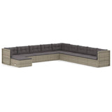 10 Piece Garden Lounge Set with Cushions Grey Poly Rattan