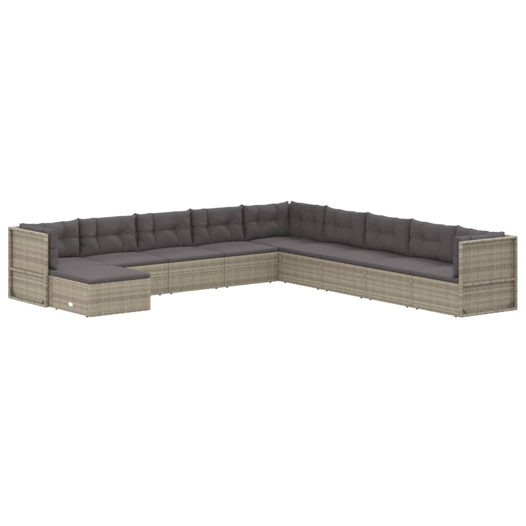 10 Piece Garden Lounge Set with Cushions Grey Poly Rattan