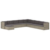 10 Piece Garden Lounge Set with Cushions Grey Poly Rattan