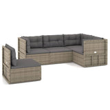 5 Piece Garden Lounge Set with Cushions Grey Poly Rattan - Front View