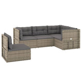 5 Piece Garden Lounge Set with Cushions Grey Poly Rattan