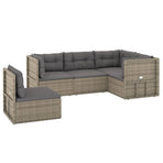 5 Piece Garden Lounge Set with Cushions Grey Poly Rattan
