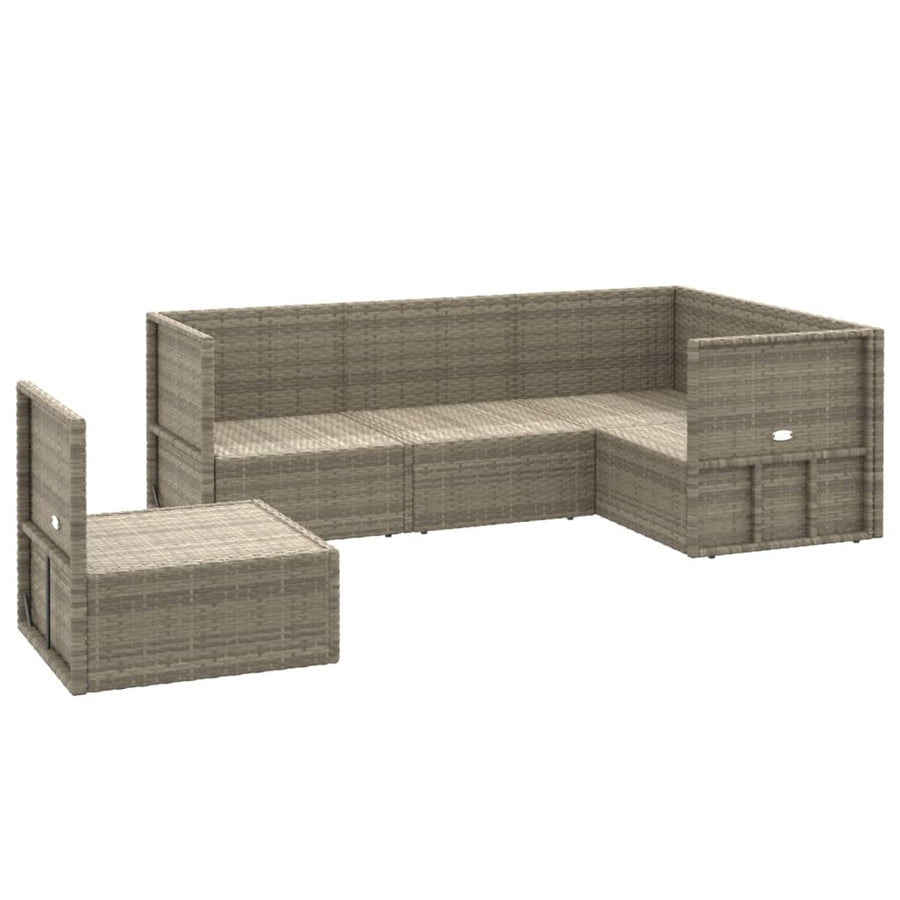 5 Piece Garden Lounge Set with Cushions Grey Poly Rattan
