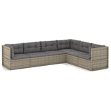 6 Piece Garden Lounge Set with Cushions Grey Poly Rattan