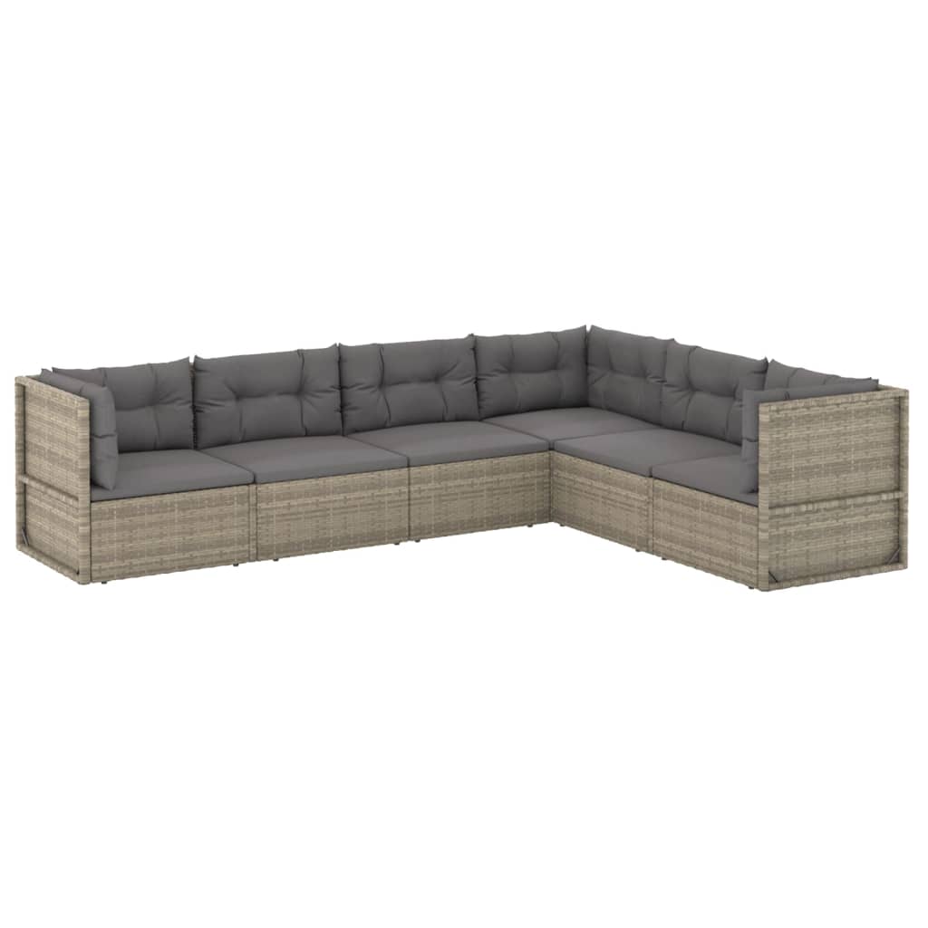 6 Piece Garden Lounge Set with Cushions Grey Poly Rattan