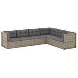 6 Piece Garden Lounge Set with Cushions Grey Poly Rattan - Side View