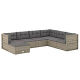 7 Piece Garden Lounge Set with Cushions Grey Poly Rattan
